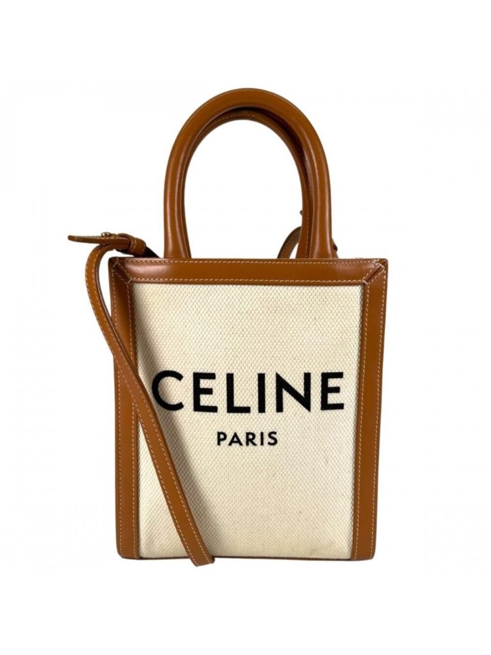 Celine Shoulder Bag Mini Vertical Cabas 2-Way Crossbody Canvas Calfskin